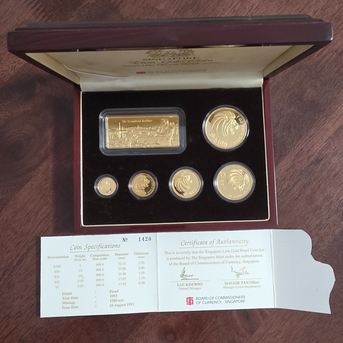 Coin - 1993 Singapore Lion 999.9 Gold Coin Set 59.09 G - Limited