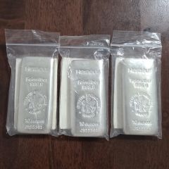 Heraeus 999 Silver Bars With Certificate - 10 OZ - LBMA Brands (3 Pcs Only!)