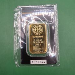 LBMA-Recognised Argor-Heraeus 999.9 Gold Bar With Certificate 1 OZ (1 Pc Only!)